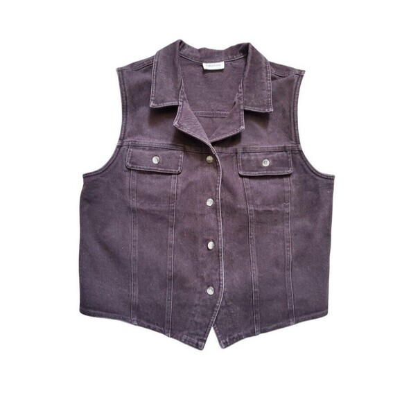 Neiman Marcus Vest Women Medium Brown Denim Western Button Stretch Structured - Picture 1 of 5